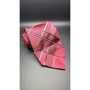 Ike Behar 100% Silk Tie Red With Blue And Gold Stripes